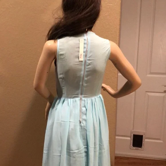 Blue and Black Faux Leather Sleeveless Maxi Dress - Picture 5 of 5